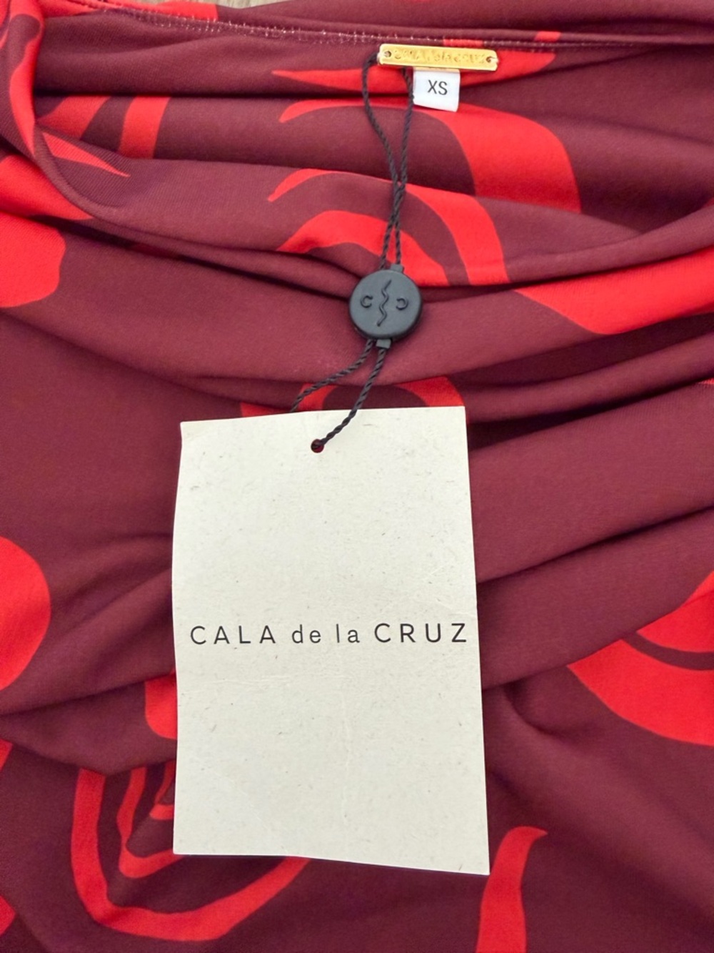Asymmetric Red Patterned Cowl-Neck Top - Picture 5 of 5